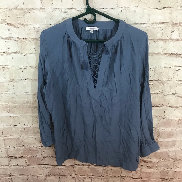 Madewell Lace Up Peasant Long Sleeve Blouse Top - Picture 2 of 7